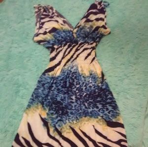 Animal Print Elastic Waist Dress with Tie Shoulder